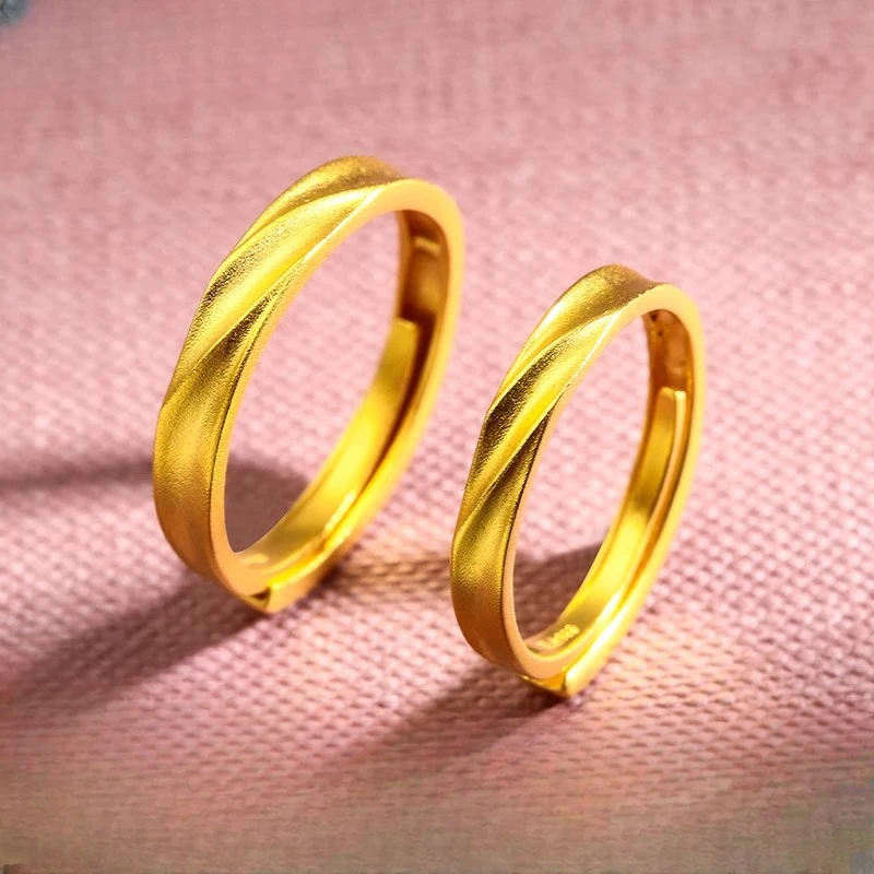 足银戒指 足银外包金古法情侣对戒男女爱河戒指素圈指环女友