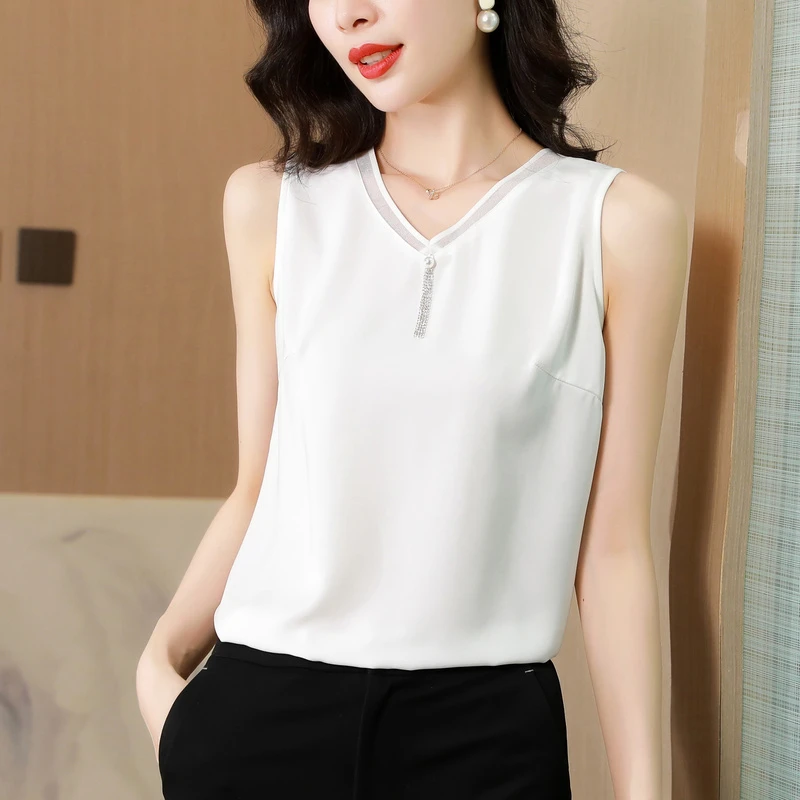 白色吊带背心女西装内搭夏季2025年新款女士打底t恤雪纺无袖上衣