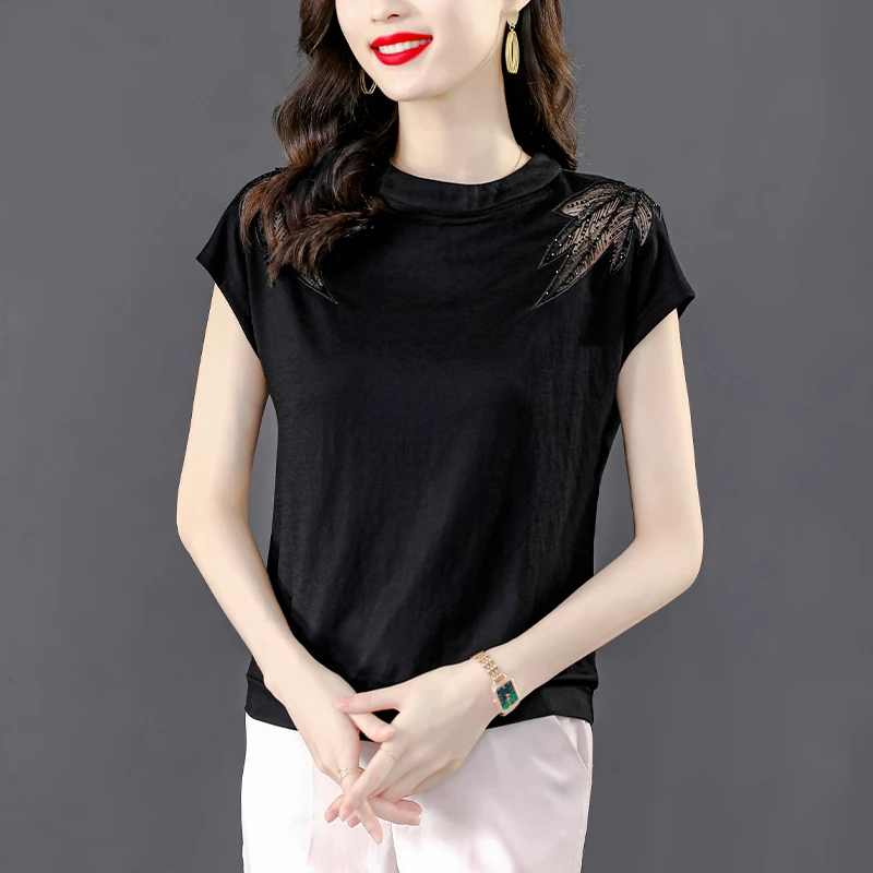 黑色短袖t恤女士2024夏季新款宽松遮肚小个子别致体恤衫大码上衣