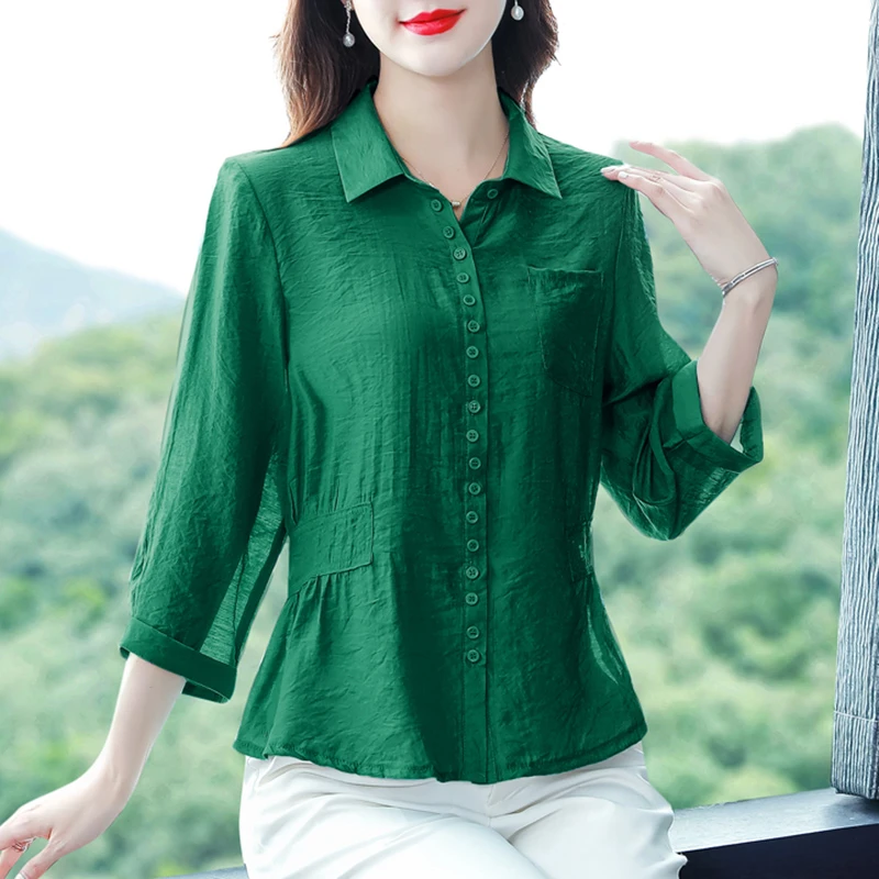 棉麻衬衫女士装早春秋2025年新款洋气上衣漂亮别致小衫七分袖衬衣
