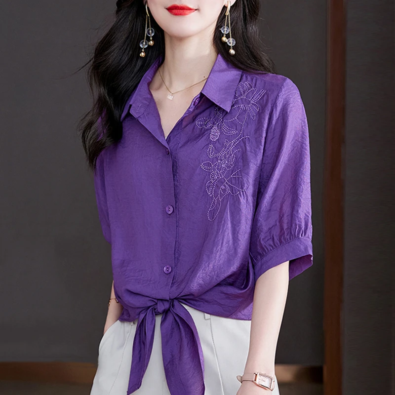 棉麻衬衫女士装2025年新款夏季妈妈洋气时髦上衣漂亮小衫短袖衬衣