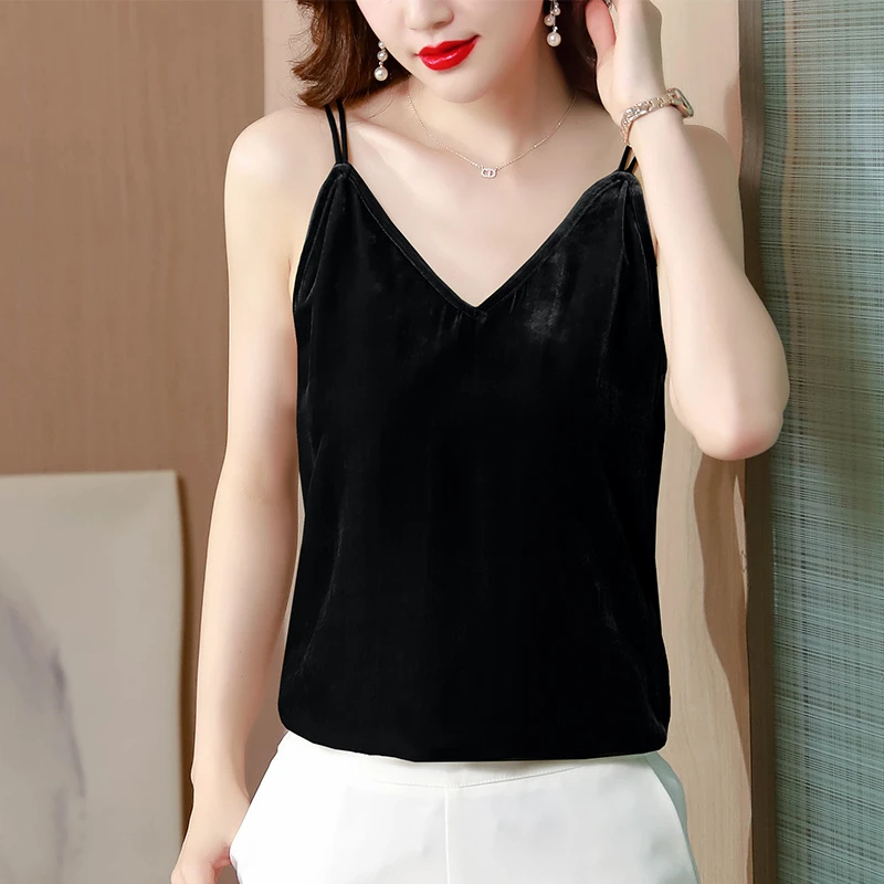 2024夏季外穿金丝绒吊带背心女士配西装内搭无袖上衣大码打底小衫