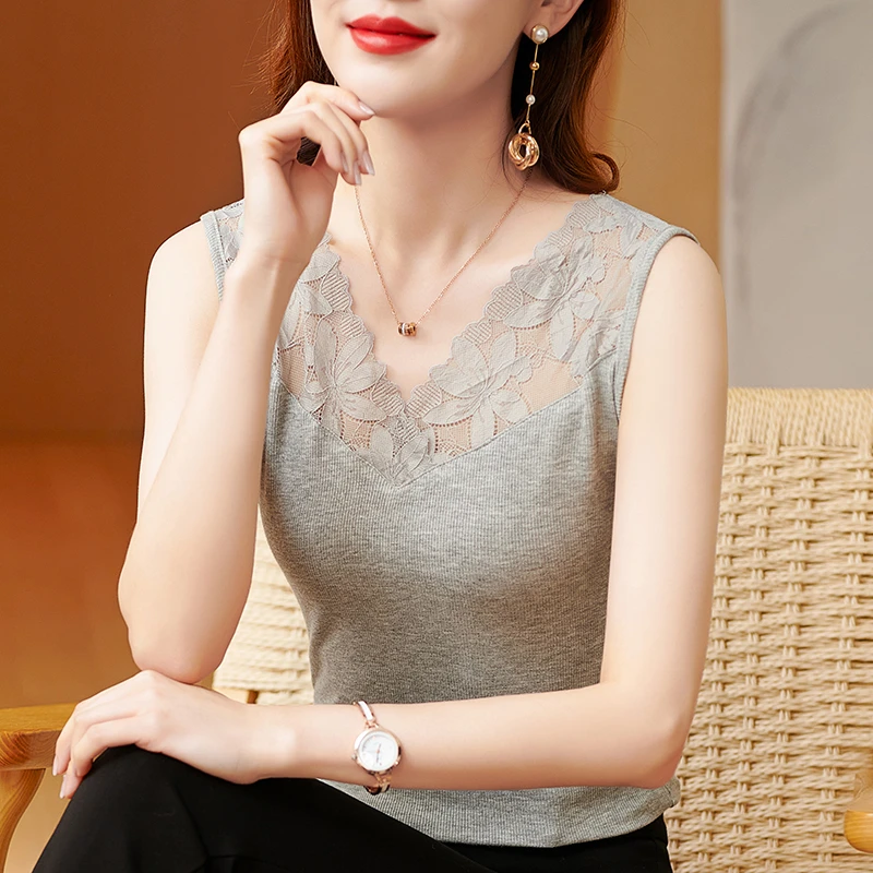 大码吊带背心女妈妈内搭黑色蕾丝打底衫女士无袖上衣2025夏季新款