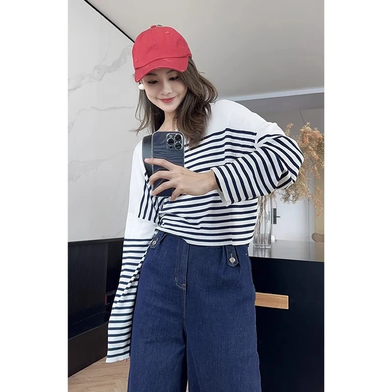 美洋MEIYANG博主海魂衫经典冰丝针织条纹圆领长袖针织衫现货