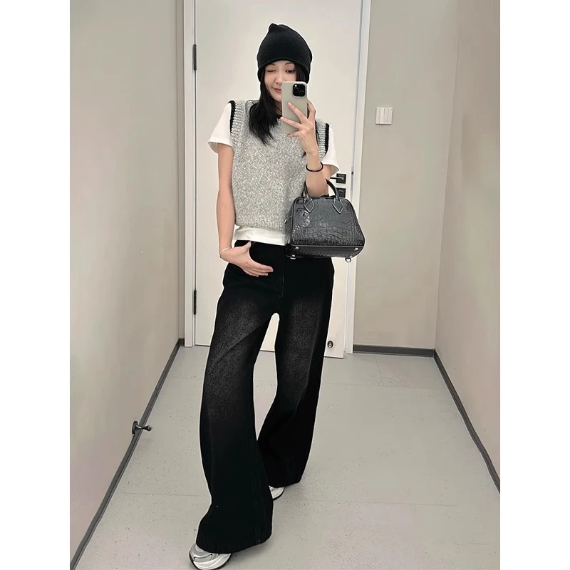 美洋MEIYANG【特卖捡漏】A大调牛仔裤 复古磨白|抓绒阔腿裤