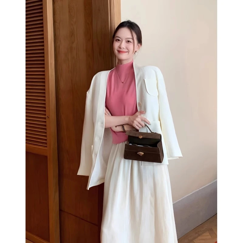 美洋MEIYANG【特卖价捡漏】简爱V领西装 仿麻通勤无领西服气质