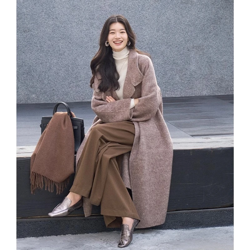 美洋MEIYANG凯特大衣羊驼毛绵羊毛混纺超轻直筒双面呢现货