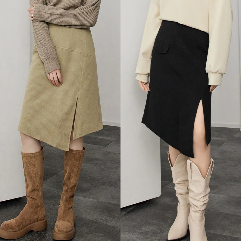 美洋MEIYANG【特卖捡漏】街角恋人半身裙 绗缝夹棉开叉直筒裙