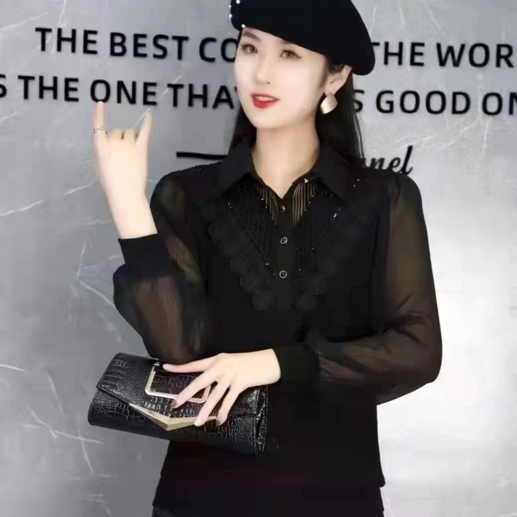 春季打底衫衬衫领遮肚子上衣减龄妈妈装小个子外穿长袖衬衫优质