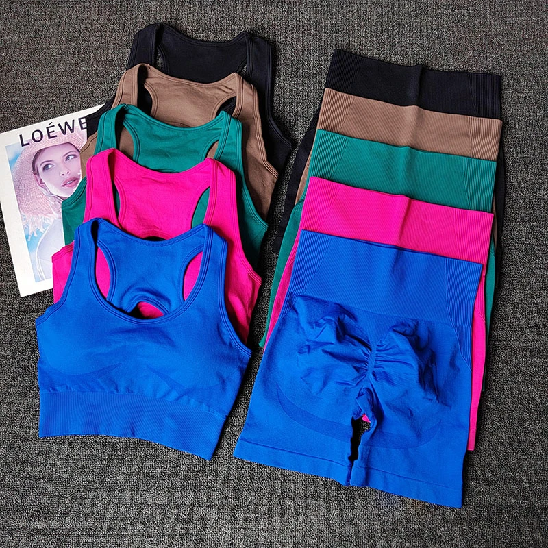 蜜桃高腰提臀运动套装女聚拢防震瑜伽服跑步定型细带美背健身两件