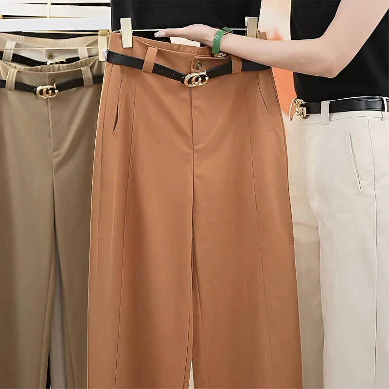 天丝棉A字阔腿裤女夏季新款气质高腰百搭修身显瘦垂感直筒休闲裤