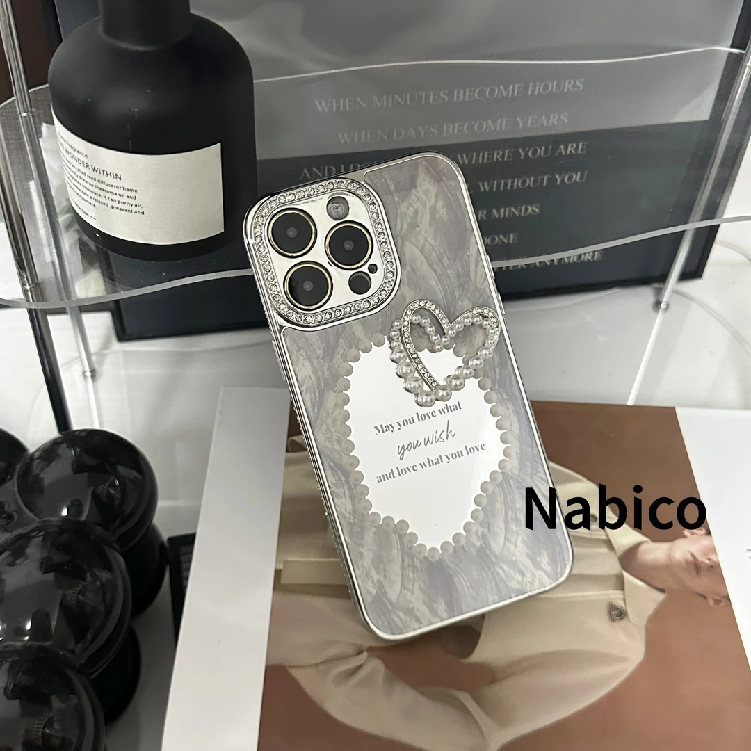 闪钻镜面ins 高级感轻奢全包爱心防摔iphone15手机壳14女13