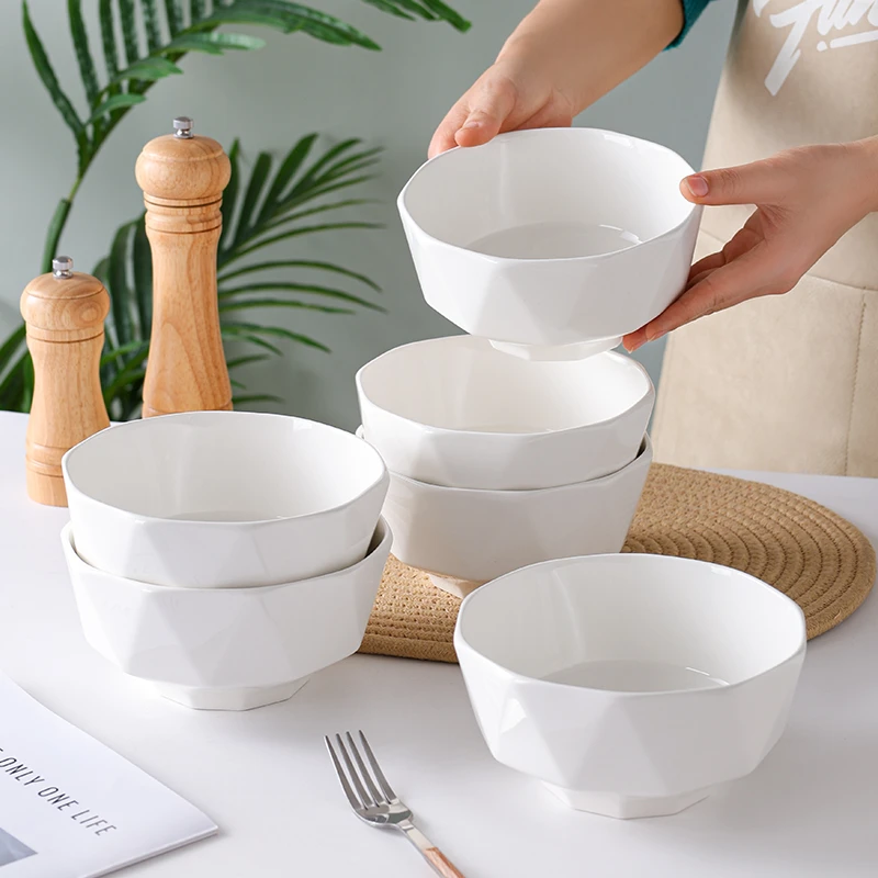 永红淘钻石白瓷6英寸面碗6只装陶瓷餐具