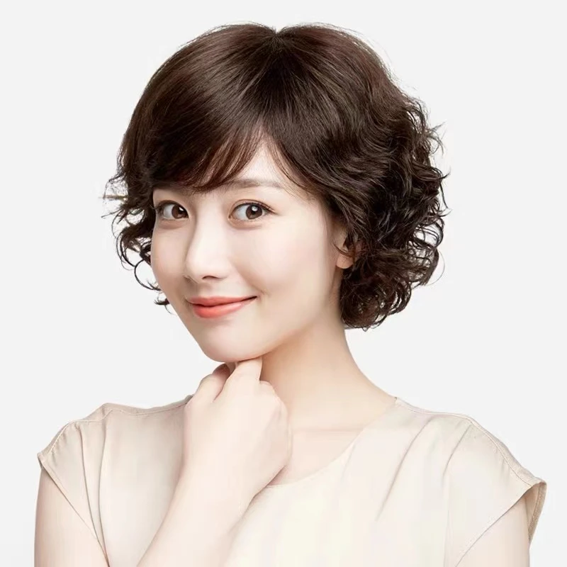 假发真发全真人发丝假发女士中老年妈妈假发2023年时尚新款拍照