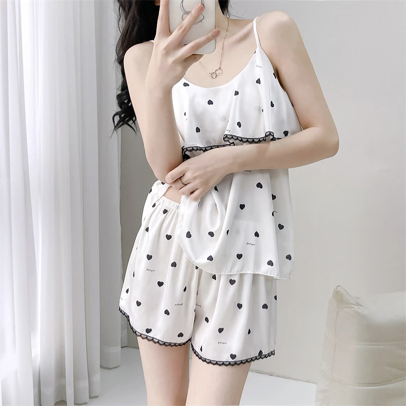 睡衣女套装2024新款甜美可爱韩版少女学生网红薄款家居服吊带短裤