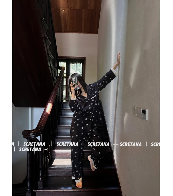 SCRETANA/安娜的秘密手工棉花开蝴蝶长袖长裤家居服套装