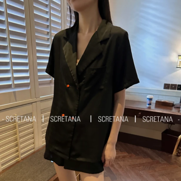 SCRETANA/安娜的秘密橘子扣夏季极简小众高级感家居服睡衣套装