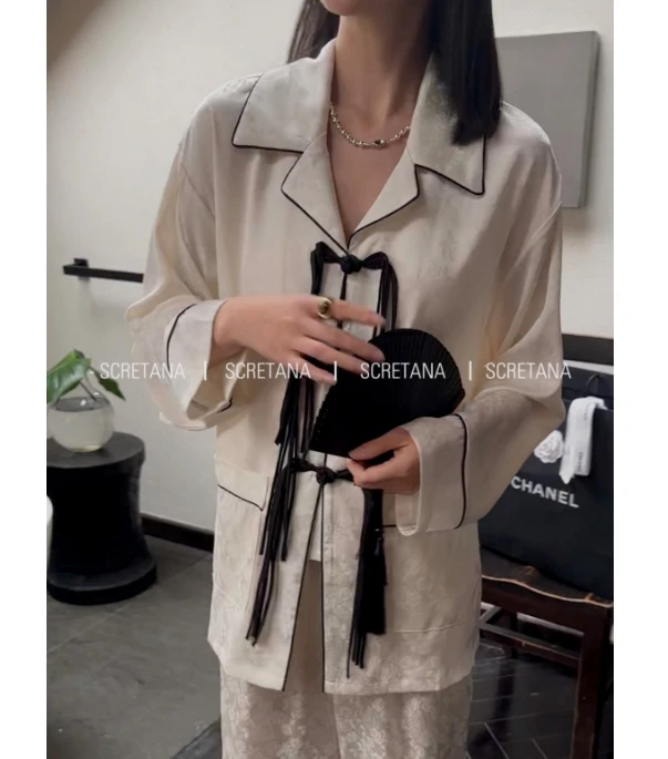 SCRETANA/安娜的秘密黑叶新中式睡衣家居服套装