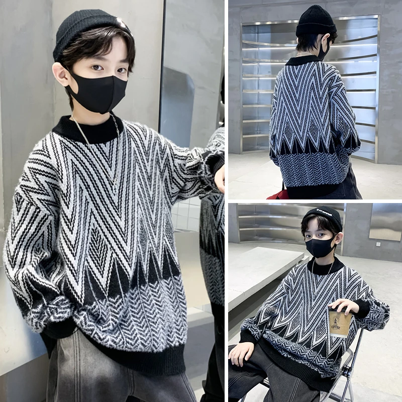 童装男童水貂绒毛衣冬季加厚儿童大童冬装打底针织衫男孩洋气保暖