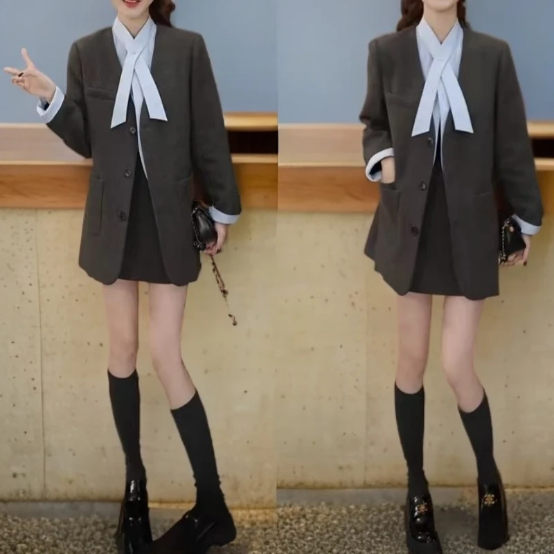 洋气百搭夹棉毛呢外套套装女2024冬季新款时尚韩版半身裙两件套