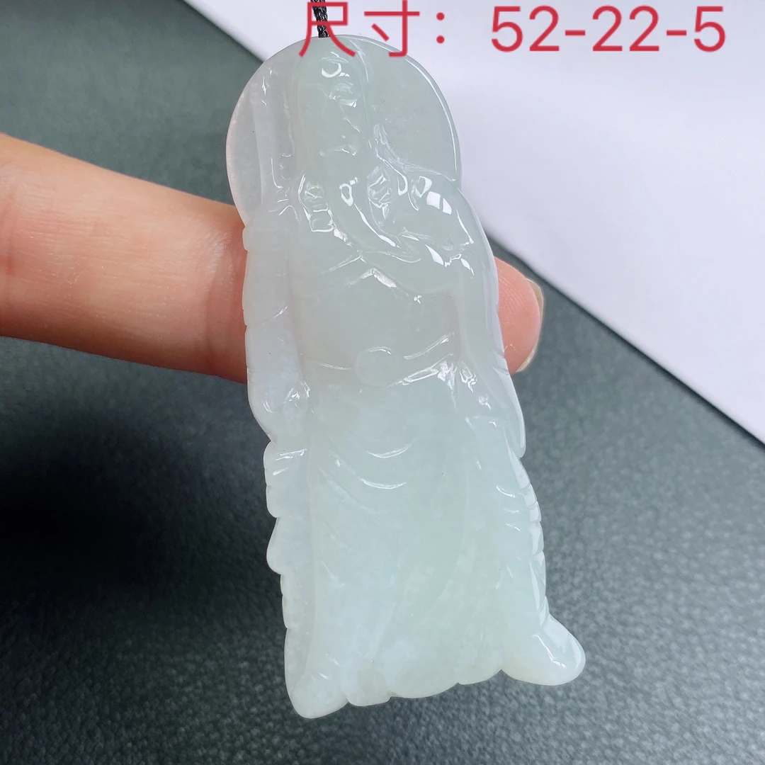 缅甸天然A货翡翠 冰润牛奶底关公吊坠