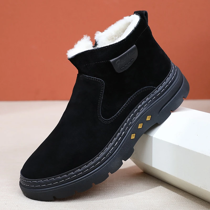 冬季男士雪地靴保暖加绒防水加厚防滑绵羊毛特大码东北棉鞋男