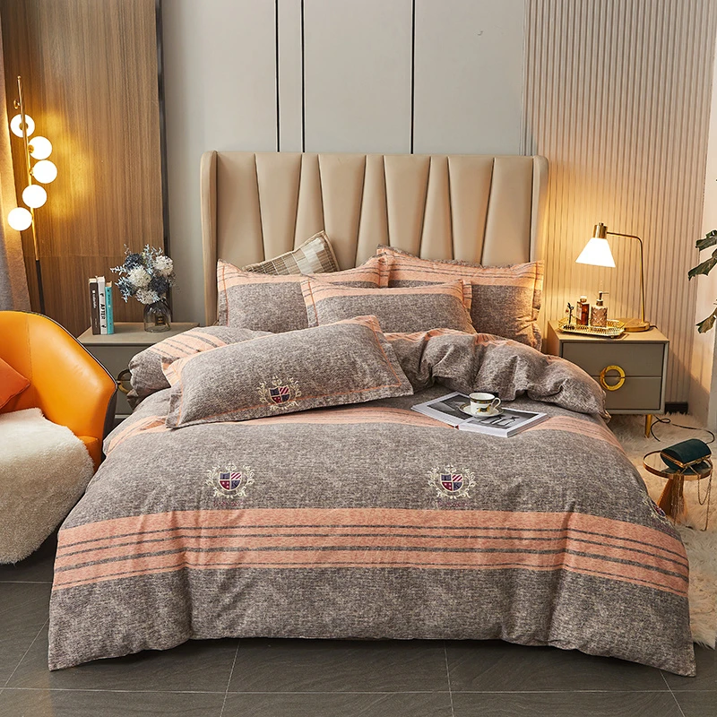 水星全棉4件简约纯棉加厚斜纹磨毛四件套床单被套家纺床品