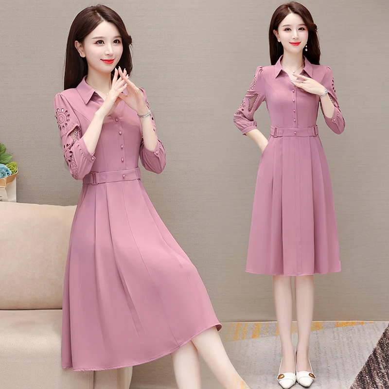 广州十三行女装爆款连衣裙女2025新款春秋中年喜婆婆婚宴收腰裙子