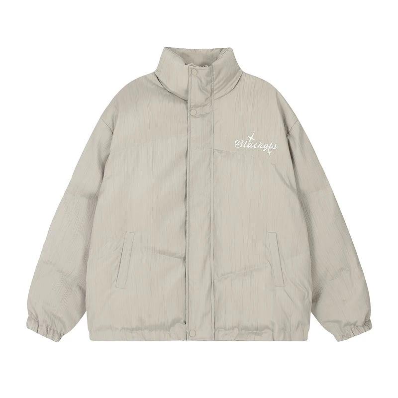 潮牌宽松时尚冬季复古刺绣纹理立领棉衣女秋冬款加厚保暖情侣棉服