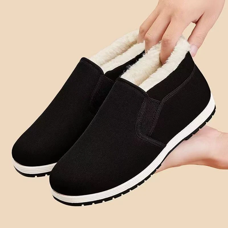 男士冬季新款棉鞋中老年爸爸加绒加厚棉靴老北京布鞋防滑轻便