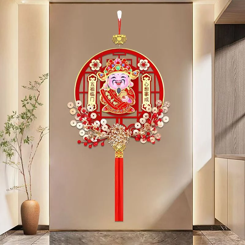 高档新年铜钱款摇头财神挂饰流苏吊头红果装饰客装新年饰品挂件