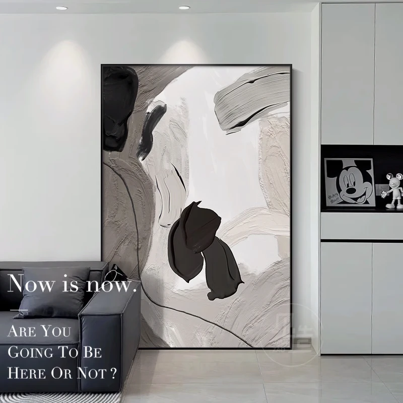 北欧黑白灰客厅玄关砂岩装饰画抽象挂画沙发背景墙大幅落地高级感
