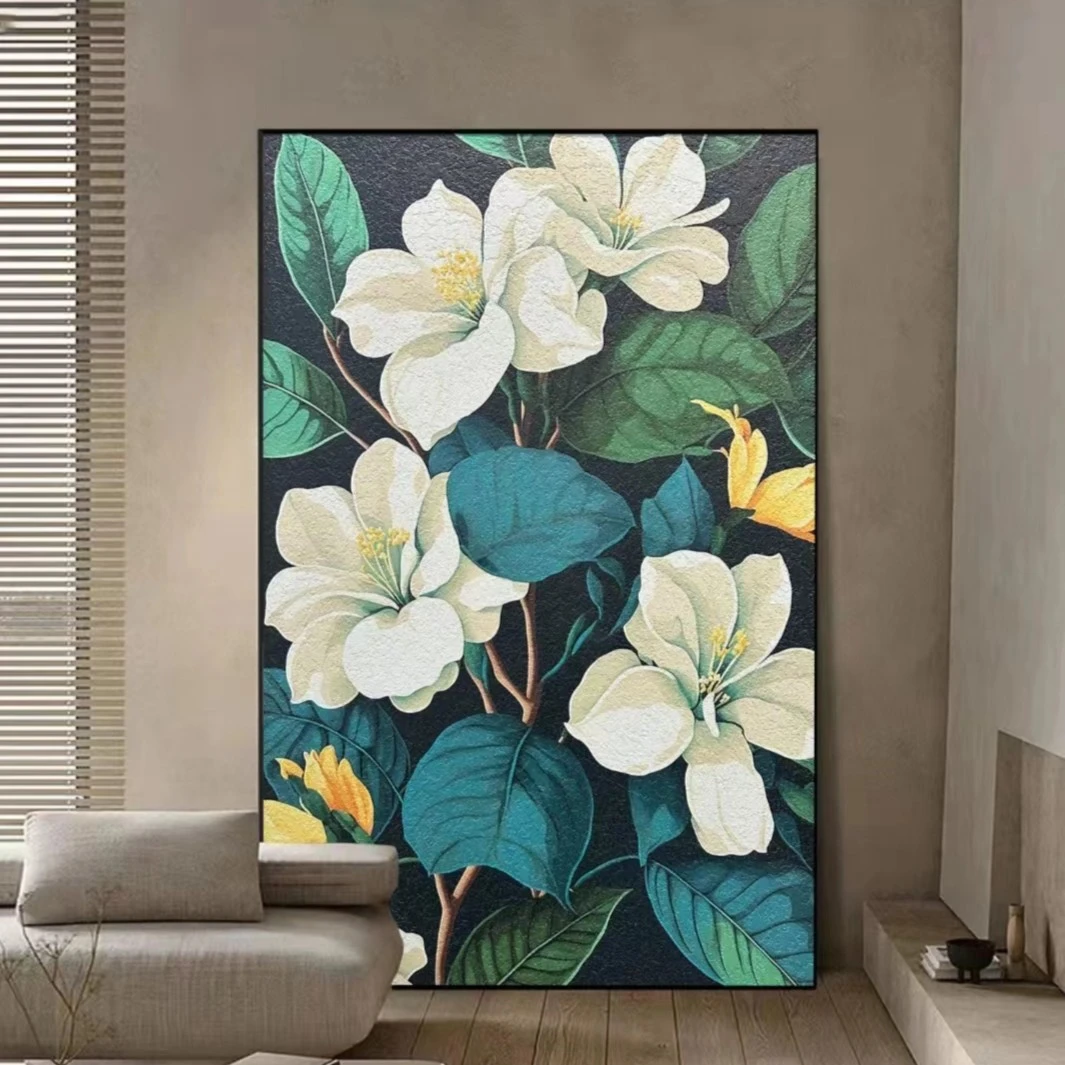 砂岩装饰画栀子花开轻奢质感玄关美观大方手工肌理制作单幅挂画