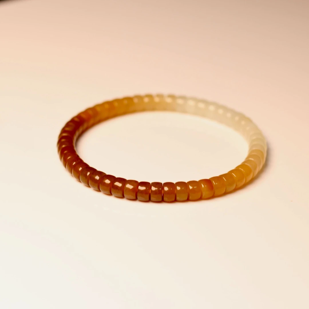 天喜和田玉天然糖白料渐变手串精工直切归圆男女款显白精致礼物