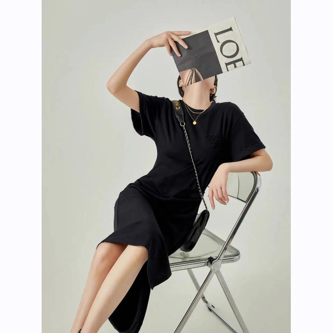 短袖t恤连衣裙女夏季宽松显瘦小个子休闲裙子开叉