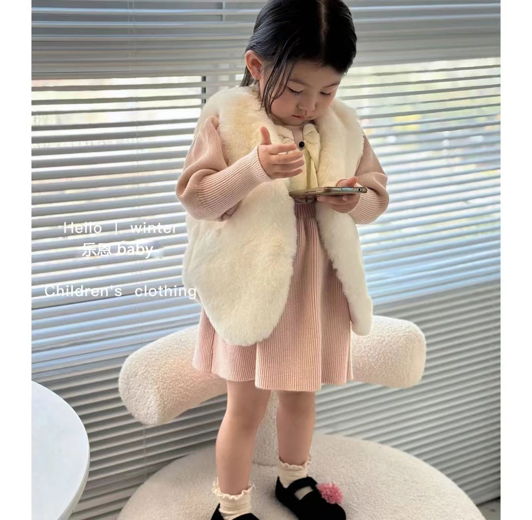 【乐恩童装】ins超萌婴幼韩版时尚毛毛马甲新款网红洋气无袖外套