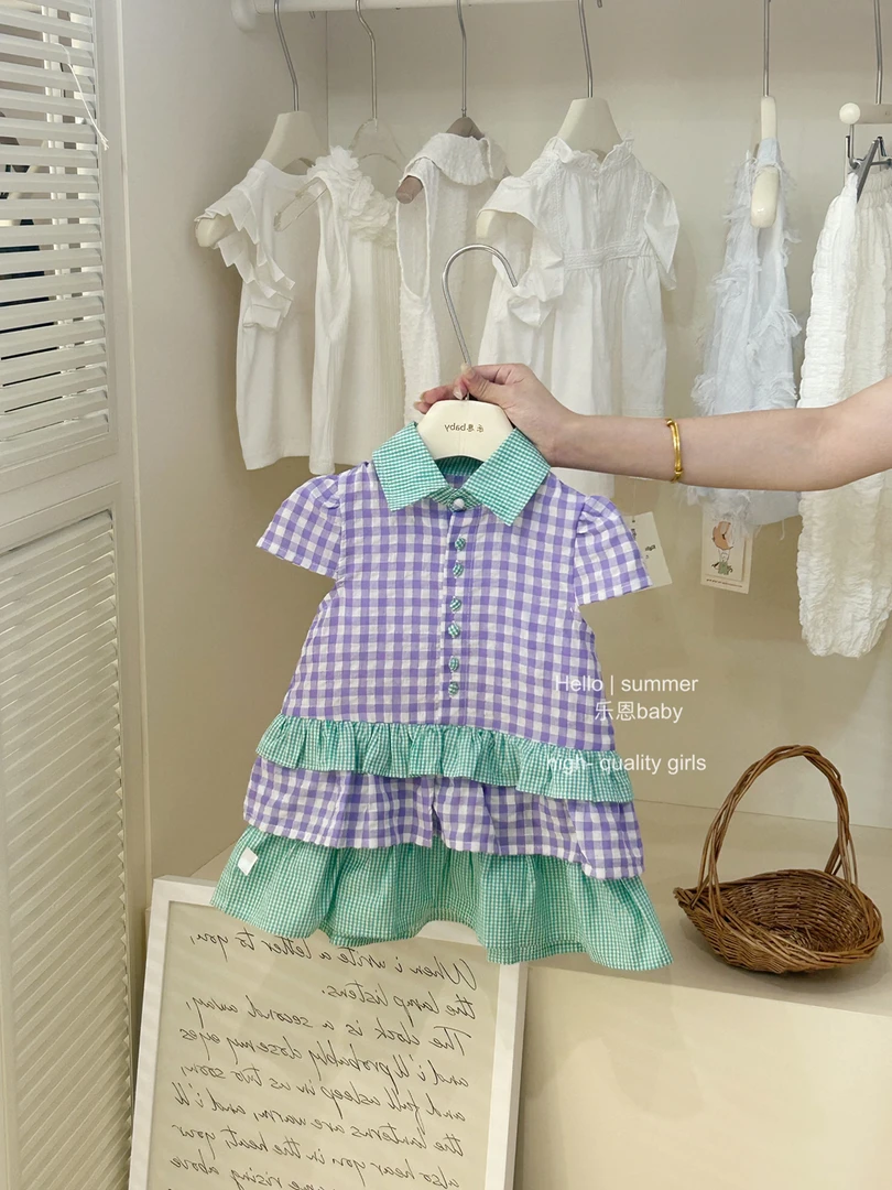 【乐恩 童装】女童夏季复古撞色格子裙宝宝洋气背心裙韩版连衣裙子
