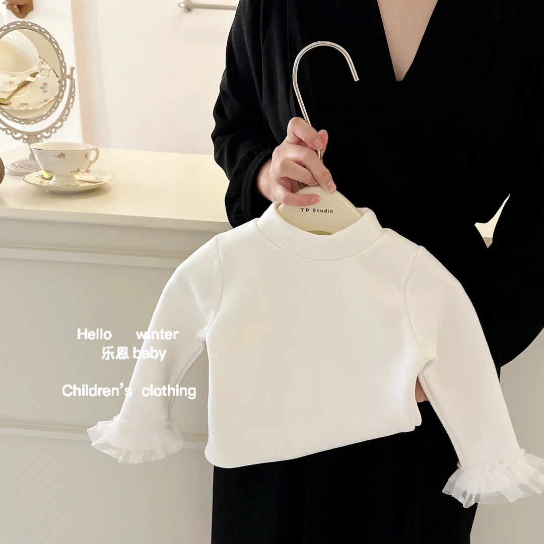 乐恩童装儿童上衣打底衫女童长袖半高领内搭百搭加绒加厚冬季T恤