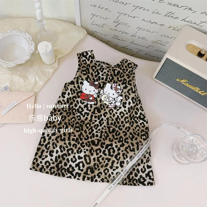 【现货】【乐恩童装】反差萌！女宝宝可爱KT洋气小豹纹露背A字背心裙