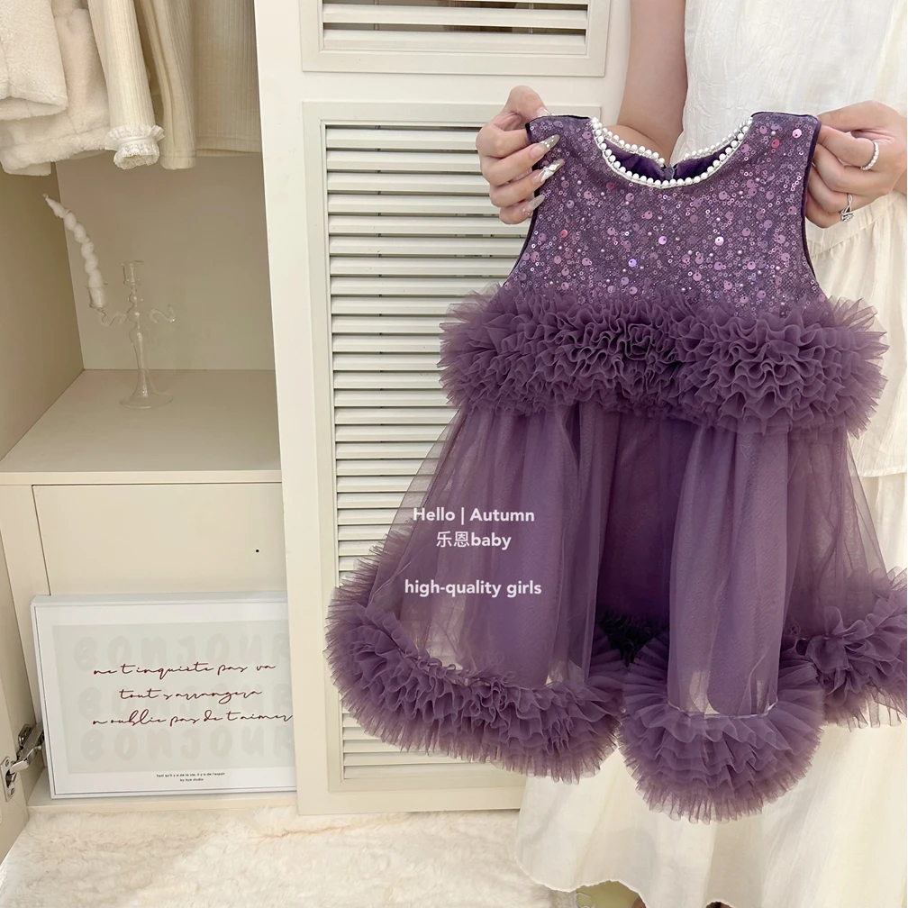 【乐恩童装】秋冬高定重工款礼服裙女童年服过年连衣裙亮片蓬蓬裙套