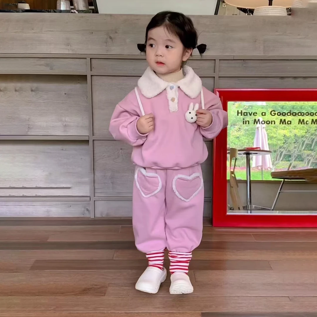 女童加绒套装秋冬款2023新款童装儿童冬季衣服宝宝冬装加厚两件套