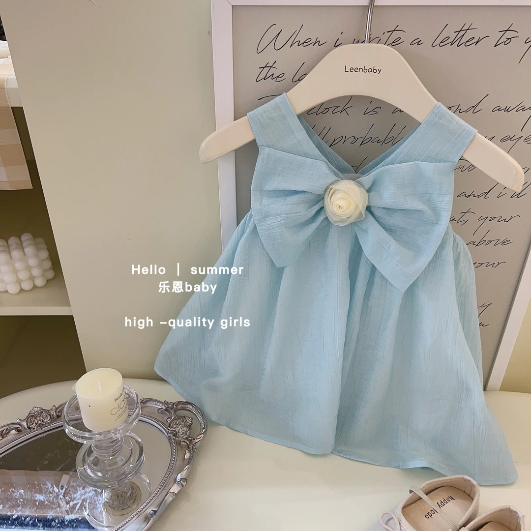 乐恩童装女宝宝2024夏季小香风蝴蝶结背心裙洋气高贵公主裙连衣裙