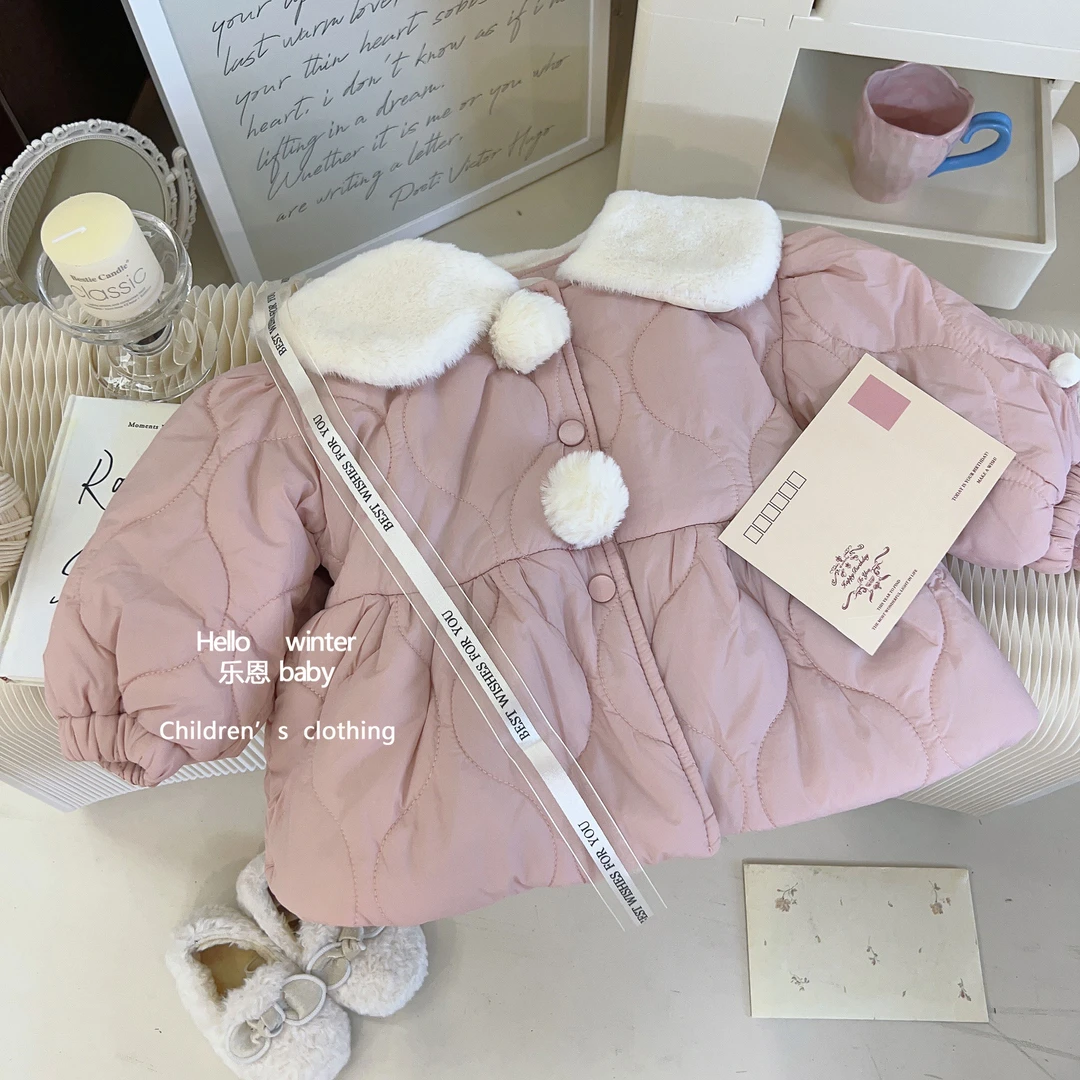 乐恩女童棉服外套冬装洋气儿童加绒夹棉加厚保暖棉衣宝宝棉袄冬季