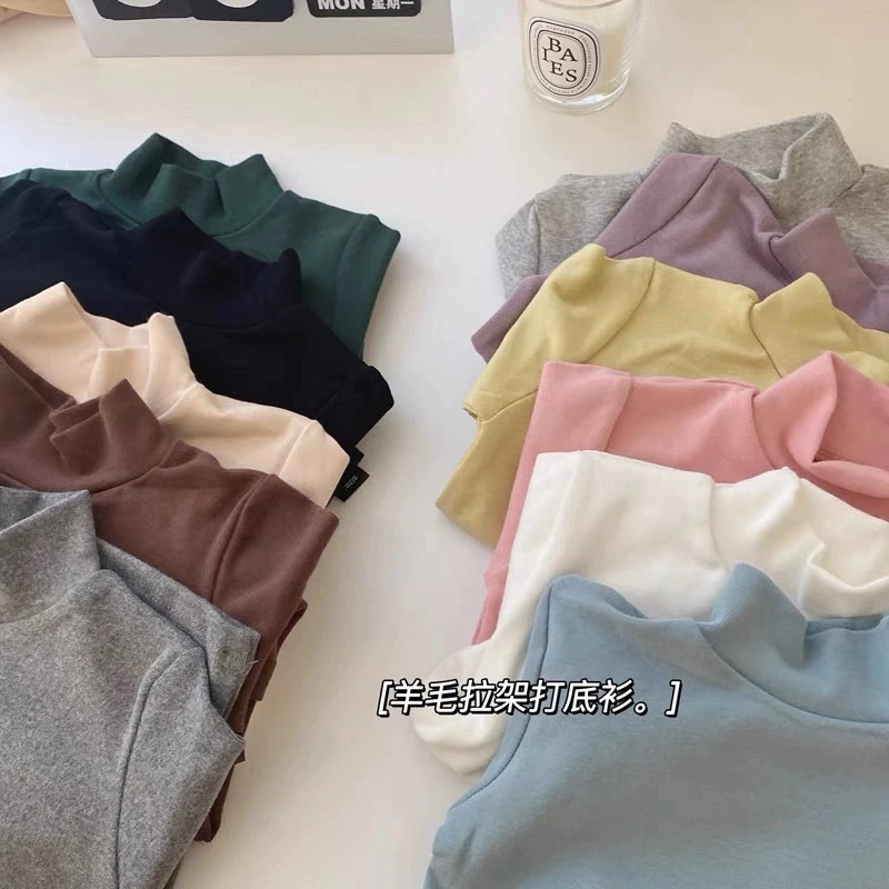 【乐恩童装】奶酪蓝女宝宝秋冬大弹力半高领打底衫儿童长袖上衣内搭