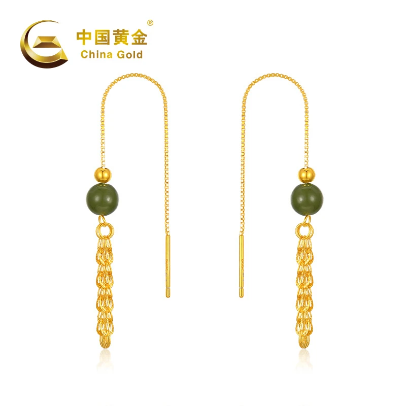 S925银【中国黄金】SY2978# 新款凤尾耳线和田玉耳饰