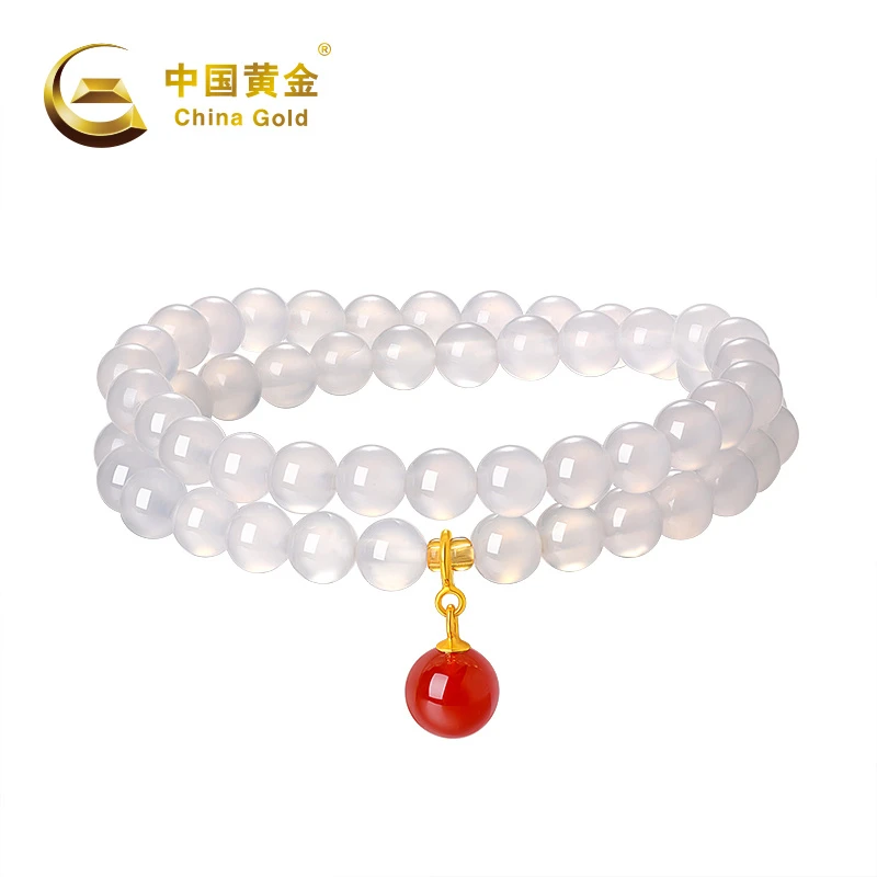 【中国黄金】20169# 荔枝冻玉髓手串五金女孩