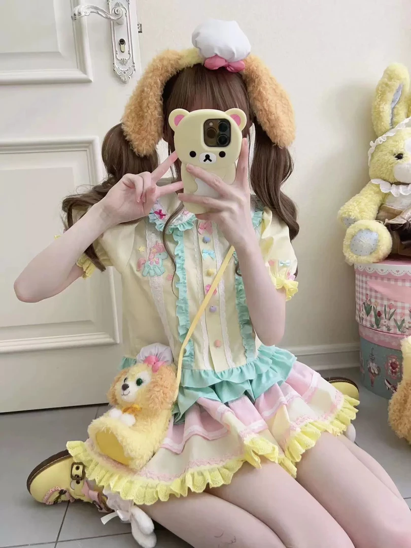 渔老板原创Lolita正版可爱新款马卡龙分体套装