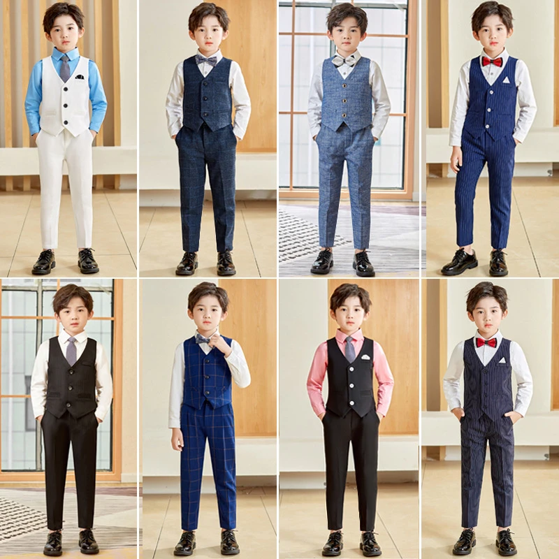男童春秋西装马甲三件套儿童礼服套装学生主持生日摄影钢琴演出服