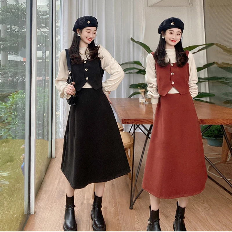 哺乳期衣服秋冬款针织连衣裙辣妈收腰显瘦长袖气质假两件拼接喂奶