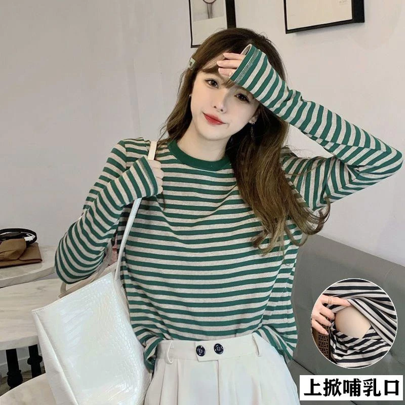 哺乳衣外出辣妈款外穿春秋产后月子服纯棉亲肤喂奶T恤打底衫潮妈